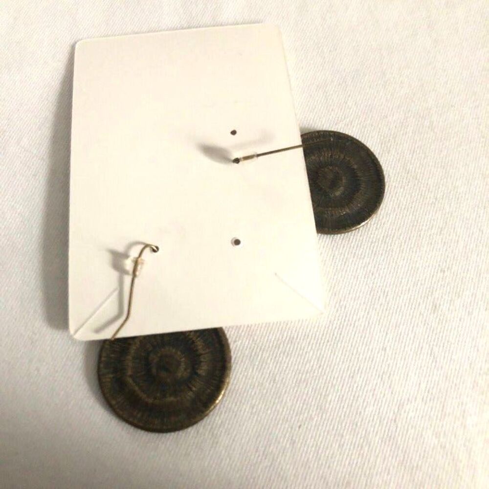 Antiqued Gold Tone Round Cabochon Dangle Earrings - Picture 5 of 7